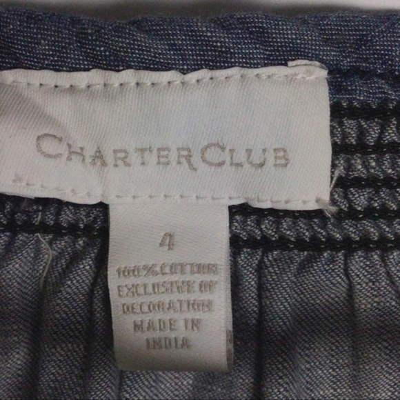 Charter Club Button Up Tunic Shirt Embroidered Flowers Ruffled Blue Women's 4 - Picture 9 of 9